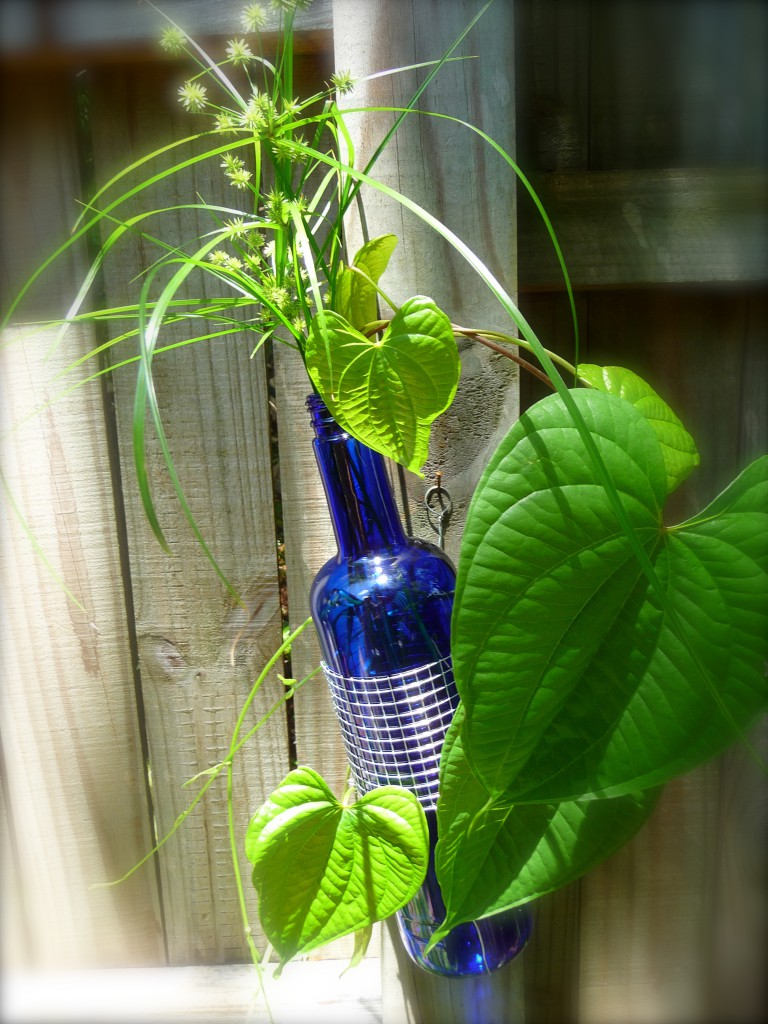 Cobalt Blue Glass and Metal Wine Bottle Vase